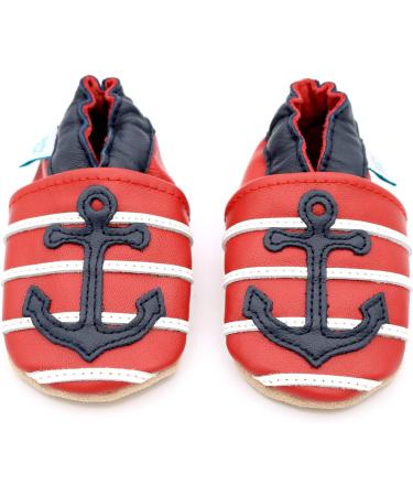 Dotty Fish Soft Leather Toddler Shoes for Boys | Non-Slip Suede Soles | Red Anchors | 2-3 Years - Buy Online on SooperMarket.com