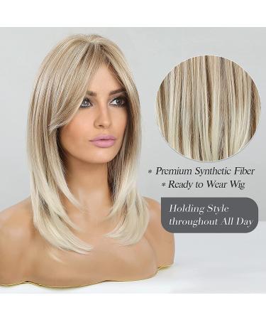 Long Layered Blonde Wig with Bangs - Synthetic Hair - Mixed Blonde - Buy Online on SooperMarket.com