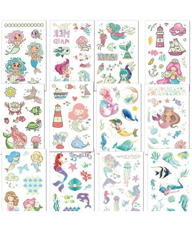 Tazimi Luminous Mermaid Temporary Tattoos for Kids - Glow Stickers Party Favor - 12 Sheets for Girls - Buy Online on SooperMarket.com
