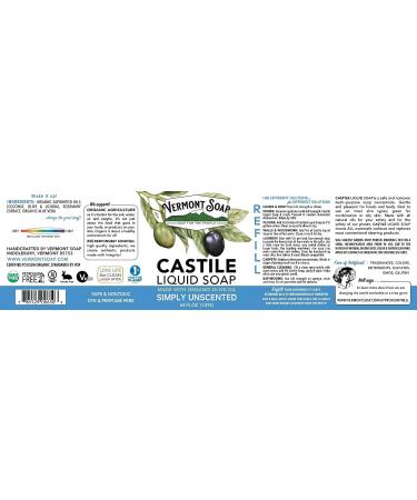 Vermont Castile Soap Unscented 64 Fl Oz - Gentle Liquid Soap for Sensitive Skin, Natural Body Wash, Organic Shampoo - Aloe Castile Soap for Men & Women - Buy Online on SooperMarket.com