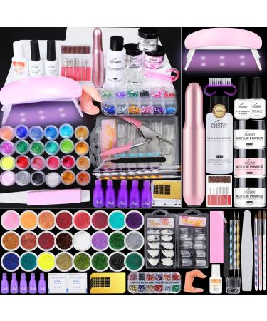 Cooserry Acrylic Nail Kit with Drill and U V Lamp- 24 Colors Glitter Acrylic Powder Nails Kit Full Set for Beginners Professional Acrylic Set with Everything for Salon Quality Nail Extension