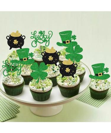 Rsstarxi 24 Pack St.Patrick's Day Cupcake Toppers Glitter Four Leaf Clover Shamrock Lucky Cupcake Picks Green Hat Baby Shower Cake Decorations for Irish St Patrick's Day Party Decorations Design 14 - Buy Online on SooperMarket.com