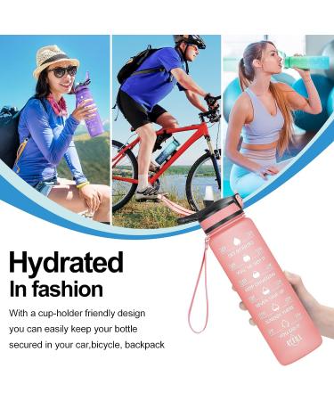 ELYPHINE 32/24 oz Water Bottle with Removable Straw & Time Marker | BPA Free Tritan | Leakproof | Motivational Sports Jug - Veiled Rose - Buy Online on SooperMarket.com