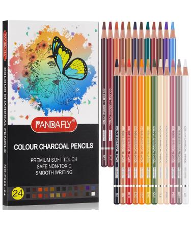PANDAFLY Professional Colour Charcoal Pencils Drawing Set, Skin Tone Colored Pencils, Pastel Chalk Pencils for Sketching, Shading, Coloring, Layering & Blending, 24 Colors
