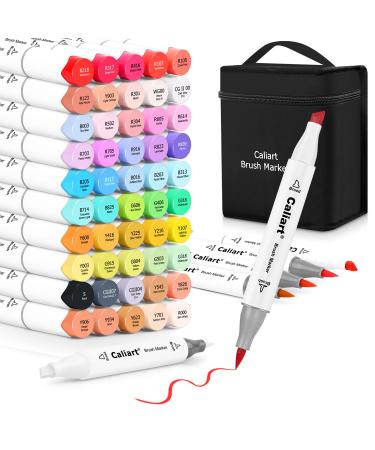 Caliart Alcohol Brush Markers, 51 Colors Dual Tip Artist Brush & Chisel Tip Sketch Art Alcohol Markers for Kids Adult Coloring Books Painting Drawing Illustration Artist Craft Card Making Supplies