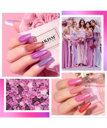 RARJSM Holographic Gel Nail Polish Set - Summer Glitter Colors Kit for Salon & Home Manicure - Rose Gold, Hot Pink, Red, Violet, Purple - 6PCS 7.5ML - Buy Online on SooperMarket.com