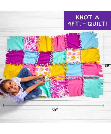 Made By Me Easy-to-Knot Fleece Quilt Making Kit - No Sewing Required - 59 x 39 Inches - Includes 20 Fabric Squares and Embellishments - Learn 4 Knotting Techniques - Multicolor - Buy Online on SooperMarket.com