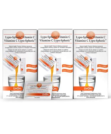 Lypo Spheric Vitamin C 3 Cartons (90 Packets) 1 000 mg Vitamin C & 1 000 mg Essential Phospholipids Per Packet Liposome Encapsulated for Improved Absorption 100% Non GMO 30 count (Pack of 3)