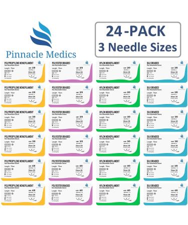 Practice Sutures | Sutures Thread with Needle (24 Mixed 2/0 3/0 4/0) | for Medical Nursing and Veterinary Students Suture Training | Suture Kit Companion | Demonstration and Education Use Only