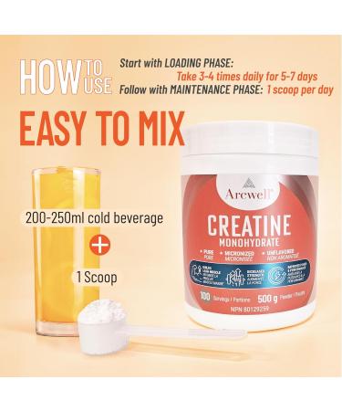 Arcwell Pure Micronized Creatine Monohydrate 500g - Premium Supplement for Enhanced Lean Muscle Mass Strength Power & Performance - 100% Pure Creatine Unflavored 100 Servings Vegan - Buy Online on SooperMarket.com
