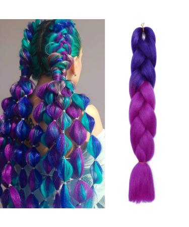 Ombre Braiding Hair 24inch Jumbo Braids High Temperature Fiber Synthetic Hair Extension 1pc 100g for Twist Braiding Hair Royalblue to Lilac