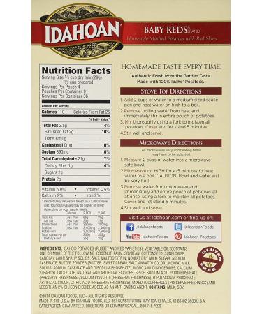 Idahoan Baby Reds Mashed Potatoes  Made with Gluten-Free Red & Russet Potatoes  36.9oz Value Pack includes 9 Pouches (4 Servings Each) - Buy Online on SooperMarket.com
