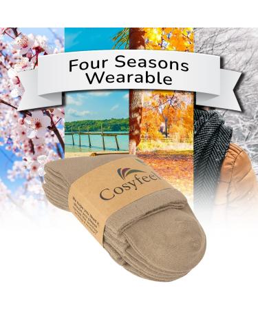Cosyfeel Women Loose Diabetic Socks | 4-Pack Neuropathy Ankle Socks for Ladies | Super Soft Eco-Friendly Bamboo Material | Durable with Seamless Toe | Multicolour Patterns | 4 Seasons 4-7 LIGHT BEIGE - Buy Online on SooperMarket.com
