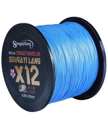 Sougayilang Braided Fishing Line 8 Strands Abrasion Resistant Line 12 Strands Braided Lines Incredible Zero Stretch Fishing line Braid Blue 58 LB/0.405mm-550M (12 Strands)