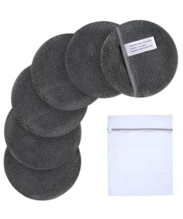 SUNLAND Reusable Makeup Remover Pads for Face,Eyes ,Lips Microfiber Face Cleansing Gloves Washable Makeup Remover Cloth with Laundry Bag Rounds Pads 6 Count (Pack of 1) Dark Grey