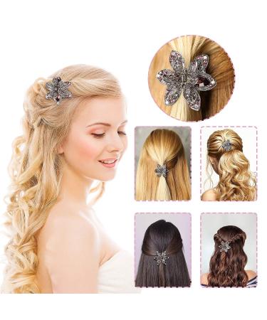 Exquisite Crystal Rhinestone Hair Claw Clips - Set of 6 | Non-Slip Flower Barrettes for Women and Girls | Vintage Hair Accessories - 3 Colors - Buy Online on SooperMarket.com