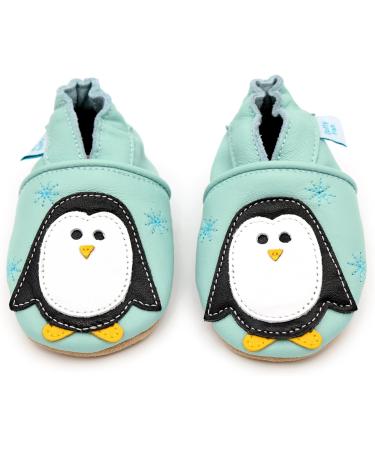 Dotty Fish Soft Leather Baby Shoes for Boys | Non Slip Toddler Shoes with Cute Penguin Design | 3-4 Years Minty Blue - Buy Online on SooperMarket.com