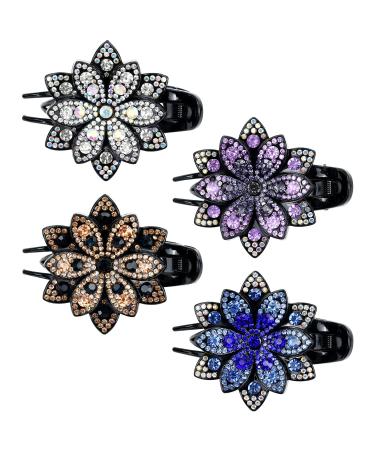 inSowni 4 Pack Luxury Fancy Glitter Sparkly Crystals Rhinestones Big Flower Hair Claws Clips Barrettes Hairpins Clamps Korean Hair Accessories for Women Girls Thick Long Hair
