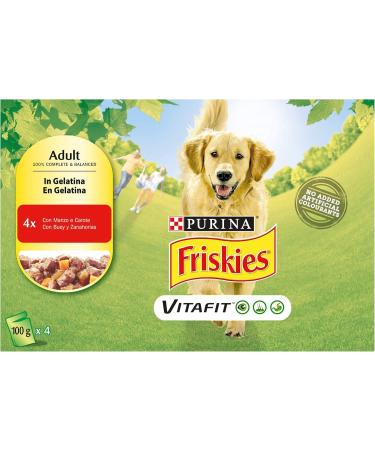 Buy Purina Friskies Wet Dog Food with Beef & Carrots - 40 x 100g Bags | Premium Gelatine Beef 400g (Pack of 10) - International Shipping Available - Buy Online on SooperMarket.com