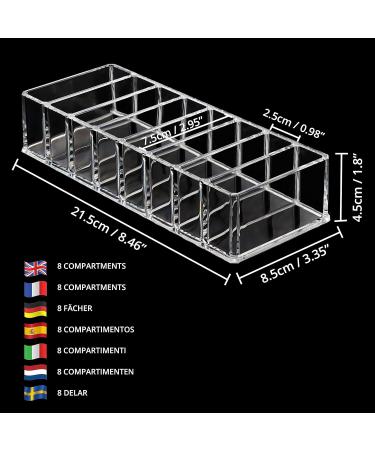 Kurtzy Transparent Acrylic Eyeshadow Makeup Organizer - 2-Piece Set with 8 Compartments for Makeup Storage & Desk Organization (21.5 x 8.5cm) - Buy Online on SooperMarket.com