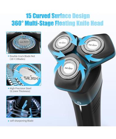 5-in-1 Electric Rotary Shaver for Men - IPX7 Waterproof, Rechargeable Cordless Razor for Shaving Beard, Body, and Pubic Hair - Blue - Buy Online on SooperMarket.com