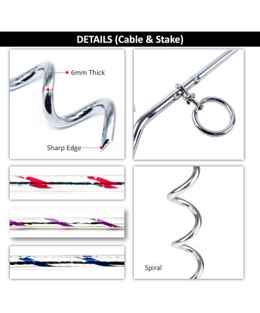 2 X 1.5m Dog Chains for Outside Tie Out Cable for Dogs REFLECTIVE Steel Spiral Heavy Duty Ground Spike Stake (40cm) Dog Tether Dog Camping Accessories Dog Stake (Cable & Stake 2 X 1.5m (Any Colour)) - Buy Online on SooperMarket.com