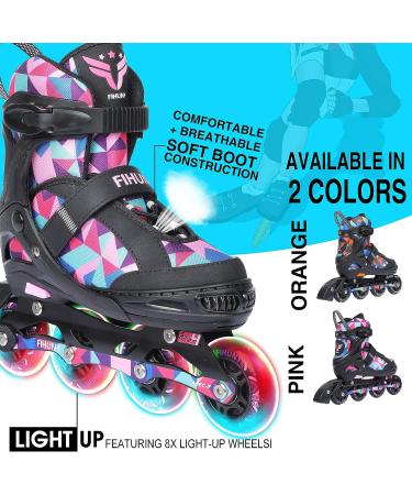 FIHUNY Adjustable Inline Skates for Kids and Adults with Light Up Wheels Roller Blades Skates for Girls and Boys Women C pink Large-Youth & Adult(4-7 US) - Buy Online on SooperMarket.com