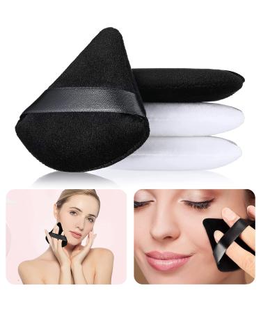 Powder Puff Makeup Puff Triangle Powder Puff Soft Powder Sponge Reusable Makeup Triangle Sponges with Strap (Black and White) (1 black + 1 white) (2 black + 2 white)