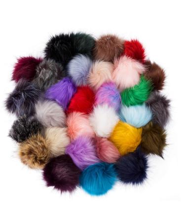 60 Pcs Faux Fur Pom Pom for Hats - Soft Pompoms with Elastic Loop Removable Knitting Hat Accessories for Shoes Scarves Gloves Bags Crafts Keychain (30 Colors  3.9 in ) 60 Pcs-30 Colors