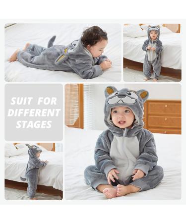COOKY.D Baby Hooded Rompers | Winter Flannel Jumpsuit Pajamas for Infants | 3-6 Months | Dog Design - Buy Online on SooperMarket.com