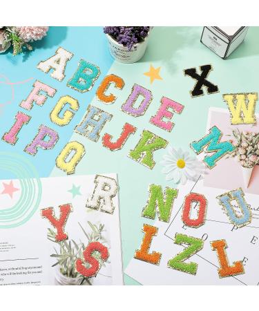 52 Chenille Letter Patches A-Z with Gold Glitter Border | Iron on Embroidered Patch for Clothing, Hats, Bags, Jackets, Shirts | Bright & Cute Style - Buy Online on SooperMarket.com
