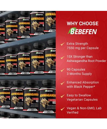 Ashwagandha Capsules 7550mg with Black Pepper Extract - Energy Support Supplement - 90 Capsules - 3 Months Supply - Buy Online on SooperMarket.com