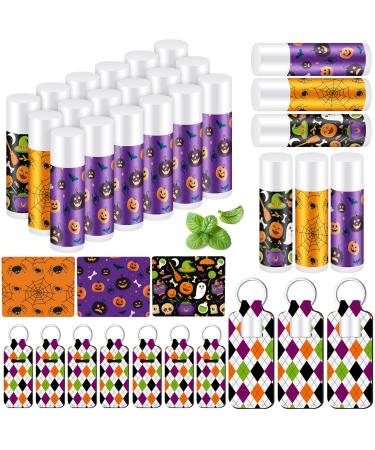 36 Pack Halloween Lip Balm and Halloween Lip Balm Holder Keychain Set Ghost Spiderweb Skull Bat Lipstick Lip Moisturizers for Halloween Party Favors Gifts Halloween Basket Stuffers 3 Styles