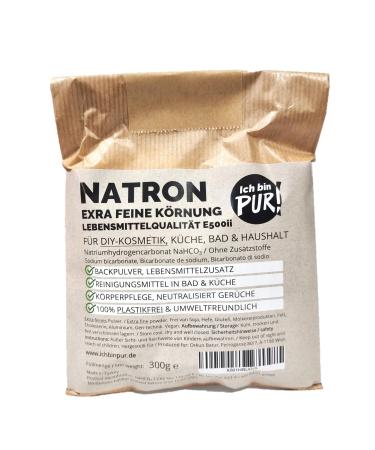 Ibinpur-soda extra fine powder for kitchen bathroom household and DIY cosmetics food quality E500II baking powder sodium hydrogen carbonate without additives plastic-free (300 g (1 Pack)))