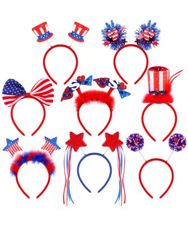 Fovths 8 Pieces Patriotic Head Boppers Headband 4th of July Headband American Flag Headband Patriotic Party Accessories for Independence  Veterans Day