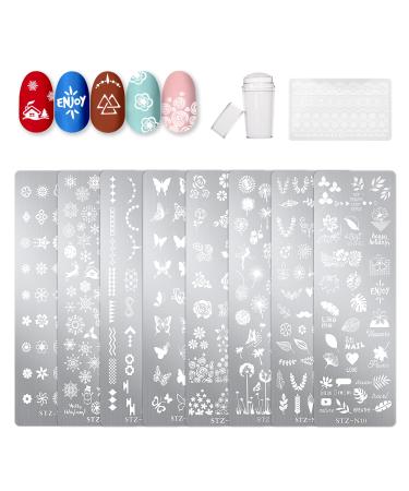 Nail Art Stamping Templates 8pcs Nail Stamping Templates with Nail Stamper and Scraper for DIY Nail Art Decoration Nail Salon Design