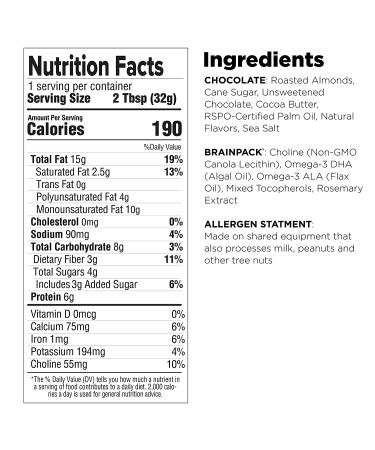 Brainiac Omega-3 Chocolate Almond Butter Pouches - 20 Count, 1.15 oz. Each - Protein & Choline Rich Healthy Snacks for Kids and Adults - Buy Online on SooperMarket.com