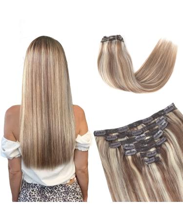 Vlasy Clip in Hair Extensions Human Hair Seamless Hair Extensions Clip in Real Human Hair 7 Pieces Straight Natural Thick Weft Human Hair Clip in Extensions for Women P16/60# 14 Inch(70 g) 14 Inch (70 g) P16/60#