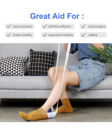 Antdvao Sock Aid Kit- Easy to Put on Take Off Socks Support Stocking Aid Light and Easy to Wear Shoe Horn with Hooks Suitable for Independent Living Aids Help Put on Shoes/Socks/Shirts (Blue) - Buy Online on SooperMarket.com