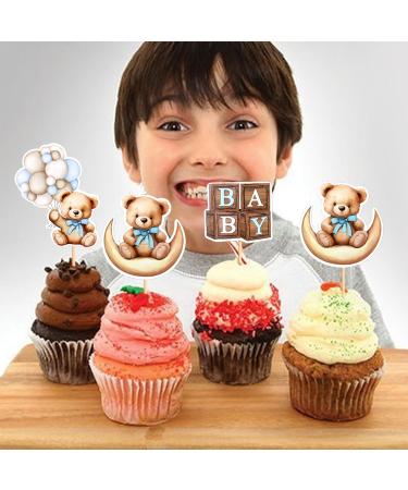 Cyodoos 36 PCS Baby Shower Bear Cupcake Toppers Selection Baby Bear Theme Baby Shower Decorative Supplies Jungle Animal Theme Baby Shower Birthday Party Cake Decorative Supplies blue Blue1 - Buy Online on SooperMarket.com