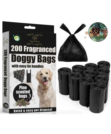 Haya Home 200 Pine Scented Eco Tie Handles Large Dog Poo Bags on roll Leak and Tear Resistance Extra Strong Doggy Poo Poop Bags Environmentally friendly 100% recyclyed material