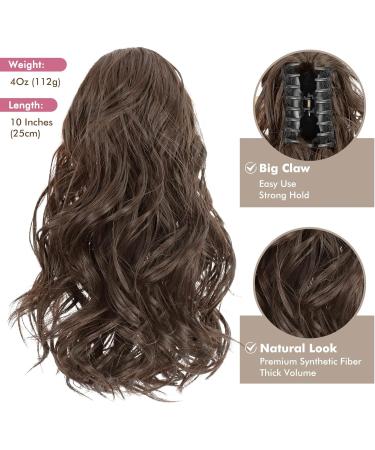 REECHO Curly Claw Clip Ponytail Extension 10 Inch - Natural Wavy Synthetic Hairpiece in Dark Chocolate Brown - Buy Online on SooperMarket.com