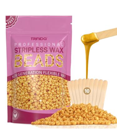 TRINIDa Wax Beads 500g Luxury Egyptian Queen Gold Hard Wax Beads with 10 Wide Applicators Professional Salon Grade Full Body Facial and Legs Painless Gentle Hair Removal Wax Beads for Women and Men Gold Pearl 500g