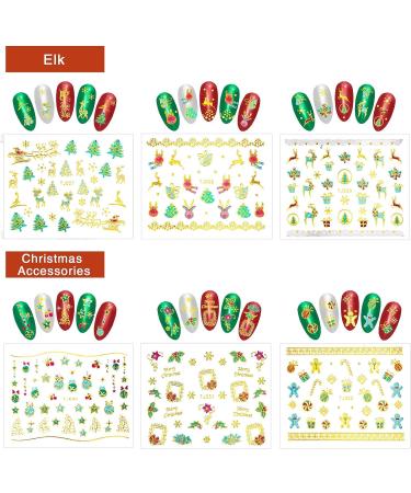 24 Sheets Christmas Nail Art Stickers - Self-Adhesive 3D Snowflake & Santa Gel Decals with Tweezers - Perfect for Christmas Parties - Gold - Buy Online on SooperMarket.com
