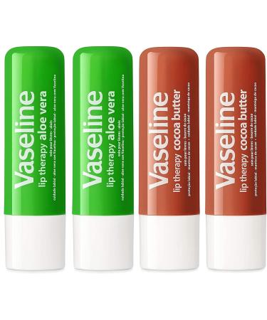 Vaseline Lip Therapy Stick | Petroleum Jelly Vaseline Lip Balm | 4.8g each (2 Aloe - 2 Cocoa)
