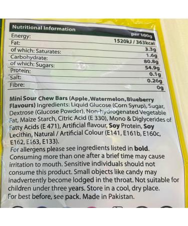 Brain Blasterz Super Sour Chew Bars Sweets Suitable for Vegans and Halal - 3x Packs 90g - 54 Chews - Buy Online on SooperMarket.com