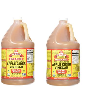 Bragg Organic Apple Cider Vinegar, Raw, Unfiltered, with the Mother, 128 Ounce - Pack 2
