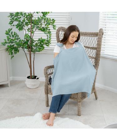 Comfy Cubs Muslin Nursing Cover - Soft & Breathable Cotton Breastfeeding Apron with Rigid Hoop - Sky Blue - Buy Online on SooperMarket.com