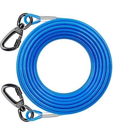 Dog Tie Out Cable with 360 Swivel Lockable Hook and PVC Coating 10ft 15ft 20ft 25ft 40ft 60ft 120ft Reflective Dog Lead Line Galvanized Steel Wire Rope for Small Medium Pet Up to 60 120 250 lbs 10ft-3.3mm Blue