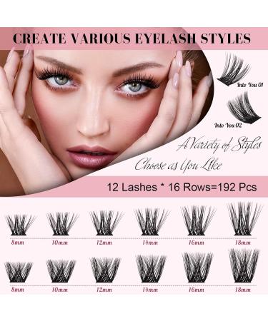 192 Pcs Lash Clusters 2 Styles Mixed Cluster Lashes DIY Eyelash Extensions Eyelash Cluster Extension DIY Individual Lashes Super Thin Band Soft and Easy to Wear (Into You-01+Into You-02 D-Mix) 8-16mix(192PCS)D Curl Into You-01+Into You-02 - Buy Online on SooperMarket.com